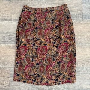 Vintage Talbots 100% Silk Paisley Midi Skirt Earthy Boho Whimsigoth Fairycore